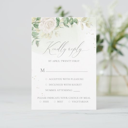 Elegant Floral Greenery Meal Options Weddenschap RSVP Kaartje (Staand voorkant)