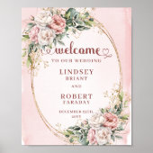 Elegant Floral Greenery Rose Gold Wedding Welcome Poster (Voorkant)