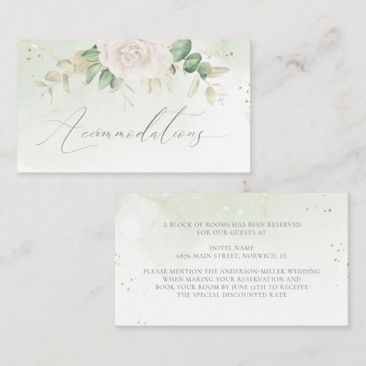Elegant Floral Greenery Wedding Accommodations Informatiekaartje (Voorkant / Achterkant)