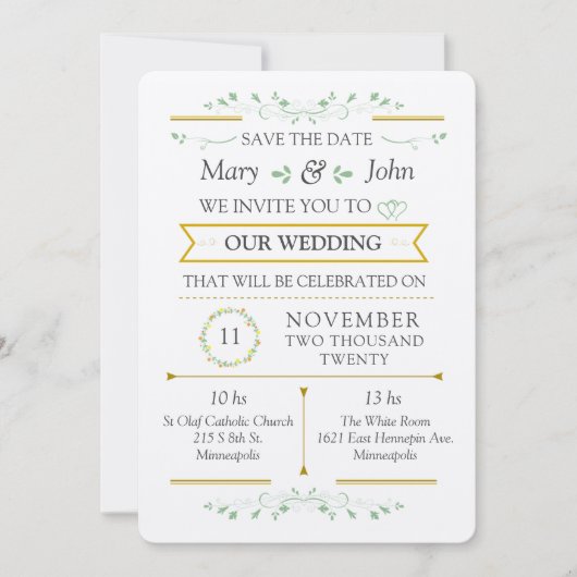 Elegant Floral Greenery Wedding Invitation Kaart (Voorkant)