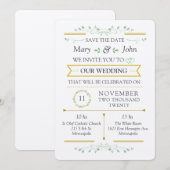 Elegant Floral Greenery Wedding Invitation Kaart (Voorkant / Achterkant)