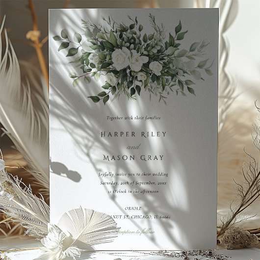 Elegant Floral Greenery Wedding Kaart