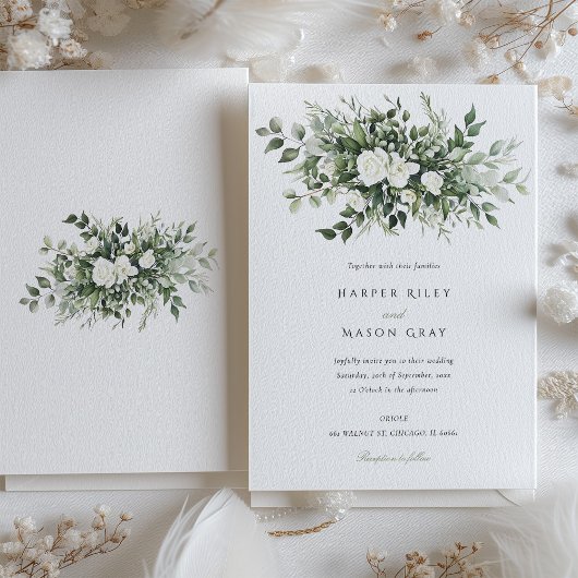 Elegant Floral Greenery Wedding Kaart