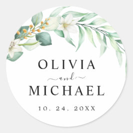 Elegant Floral Greenery Wedding Ronde Sticker