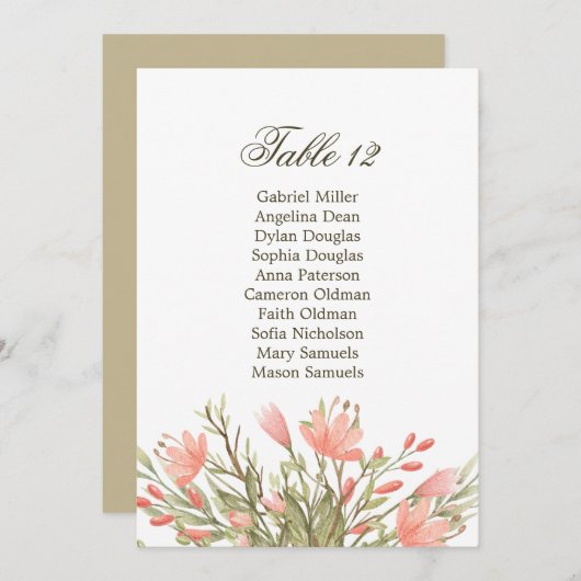 Elegant Floral Greenery Wedding Seating Chart Kaart (Voorkant / Achterkant)