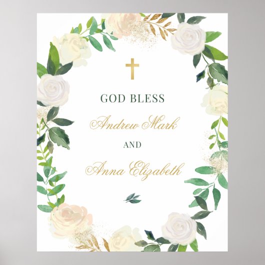 Elegant Floral Greenery Wreated Custom God Bless Poster (Voorkant)