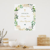 Elegant Floral Greenery Wreated Custom God Bless Poster (Keuken)