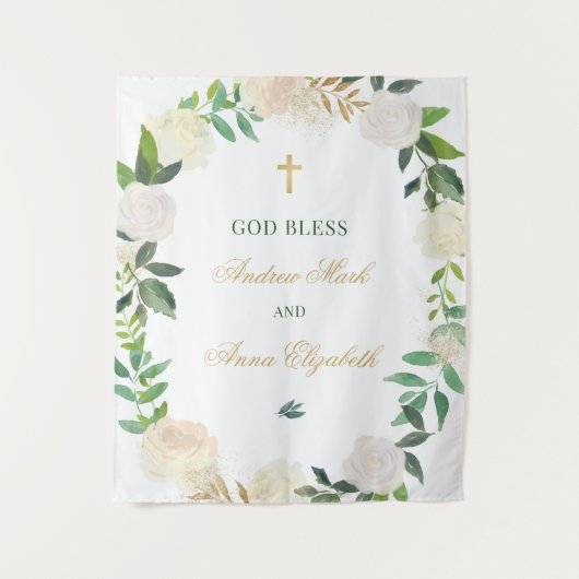 Elegant Floral Greenery Wreated Custom God Bless Wandkleed (Voorkant)