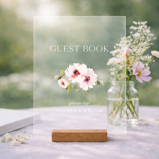 Elegant Floral Guest Book Sign Acryl Bord