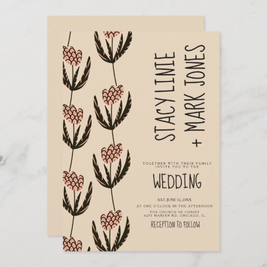 Elegant Floral Hand Drawn Fancy Script Wedding Kaart (Voorkant / Achterkant)