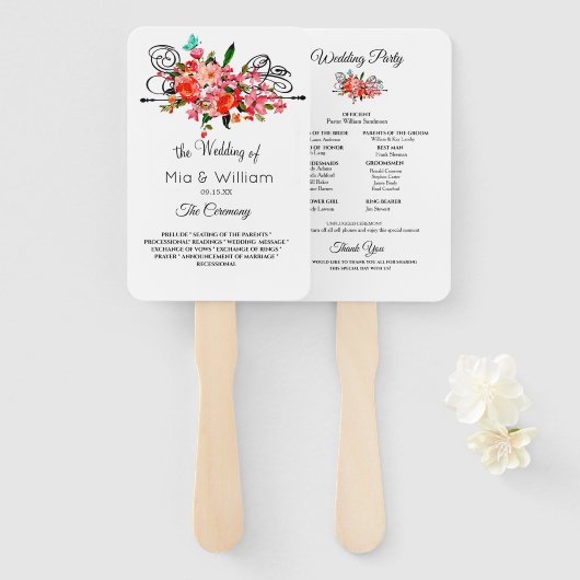 Elegant Floral Hand Fan Trouwprogramma Handwaaier (Voorkant en achterkant)
