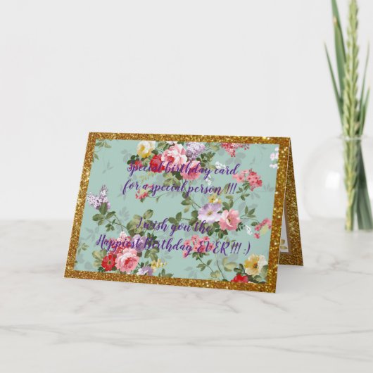 Elegant Floral Happiest Birthday Card Kaart (Voorkant)