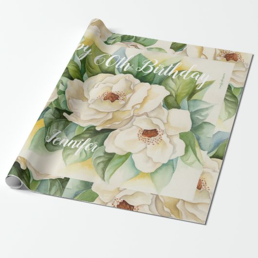 Elegant Floral Happy 60th Birthday Name Script Cadeaupapier (Uitgerold)