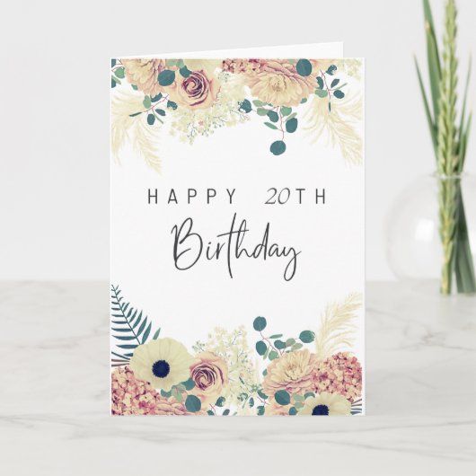 Elegant Floral Happy Birthday Card – Customizable  Kaart (Voorkant)