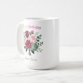 Elegant Floral Happy Birthday Personalized Name  Koffiemok (Voorkant links)