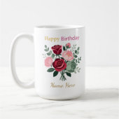 Elegant Floral Happy Birthday Personalized Name  Koffiemok (Links)