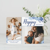 Elegant Floral Happy Hanukkah 2 Foto Feestdagenkaart (Staand voorkant)