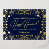 Elegant Floral Happy Hanukkah Family Photo Folie Feestdagenkaart (Voorkant)