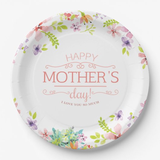 Elegant Floral Happy Moederdag | Bord papier (Voorkant)