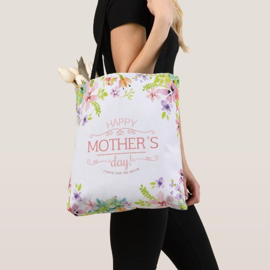 Elegant Floral Happy Moederdag | Canvas tas (Dichtbij)