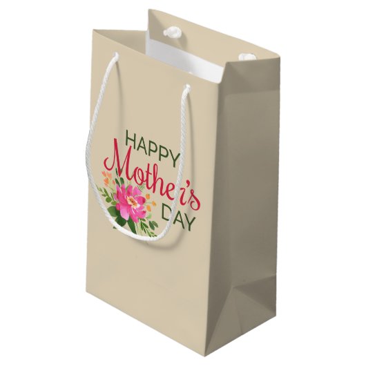 Elegant Floral Happy Moederdag | Gift Bag Klein Cadeauzakje (Achterkant Gekanteld)