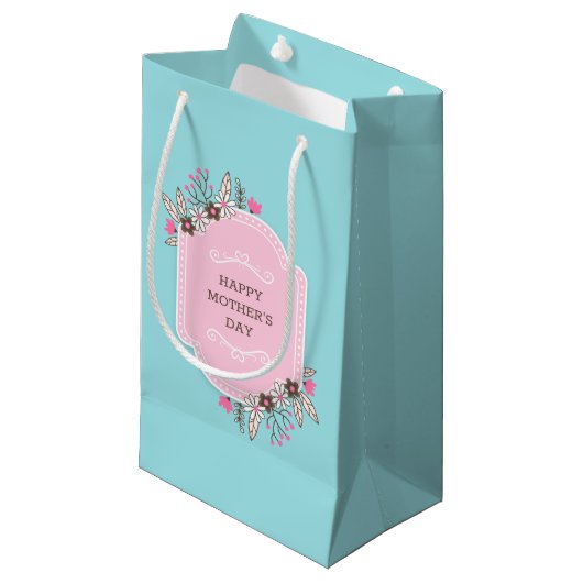 Elegant Floral Happy Moederdag | Gift Bag Klein Cadeauzakje (Voorkant Gekanteld)