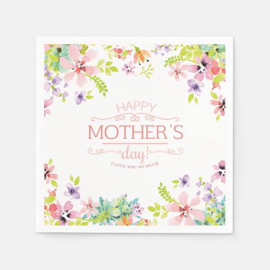 Elegant Floral Happy Moederdag | Napkin Servet (Voorkant)