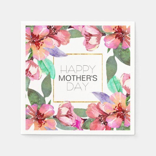 Elegant Floral Happy Moederdag | Napkin Servet (Voorkant)