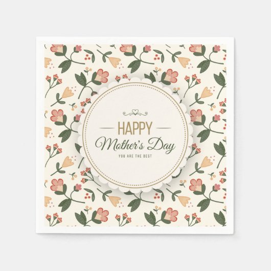 Elegant Floral Happy Moederdag | Napkin Servetten (Voorkant)