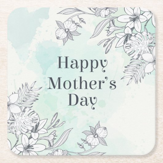 Elegant Floral Happy Moederdag | ONDERZETTER (Voorkant)