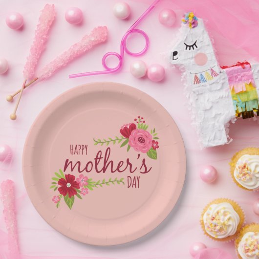Elegant Floral Happy Moederdag | Papieren Bord (Feest)