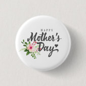 Elegant Floral Happy Moederdag | Pin-Button Ronde Button 3,2 Cm (Voorkant)