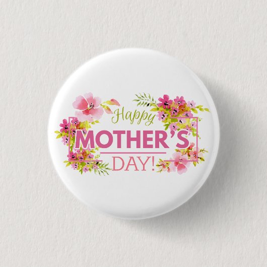 Elegant Floral Happy Moederdag | Pin-Button Ronde Button 3,2 Cm (Voorkant)