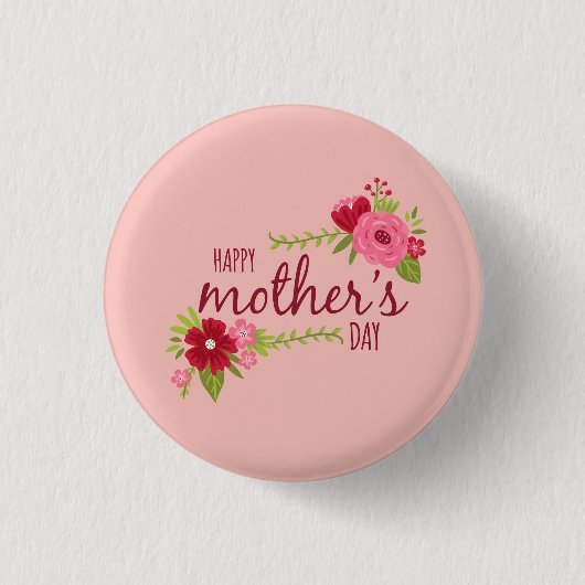 Elegant Floral Happy Moederdag | Pin-Button Ronde Button 3,2 Cm (Voorkant)