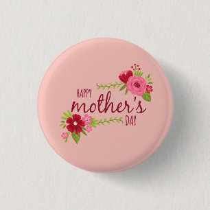 Elegant Floral Happy Moederdag Pin-Button Ronde Button 3,2 Cm
