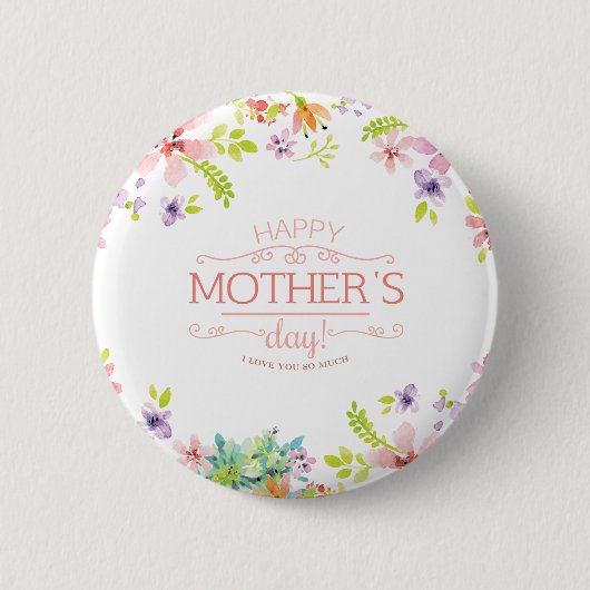 Elegant Floral Happy Moederdag | Pin-Button Ronde Button 5,7 Cm (Voorkant)