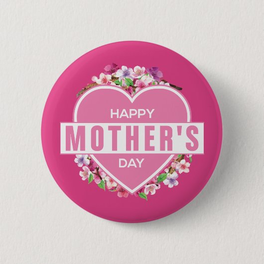 Elegant Floral Happy Moederdag | Pin-Button Ronde Button 5,7 Cm (Voorkant)