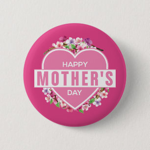 Elegant Floral Happy Moederdag Pin-Button Ronde Button 5,7 Cm