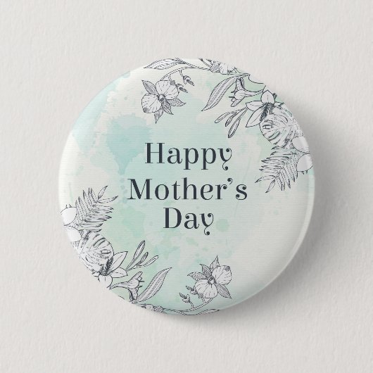 Elegant Floral Happy Moederdag | Pin-Button Ronde Button 5,7 Cm (Voorkant)