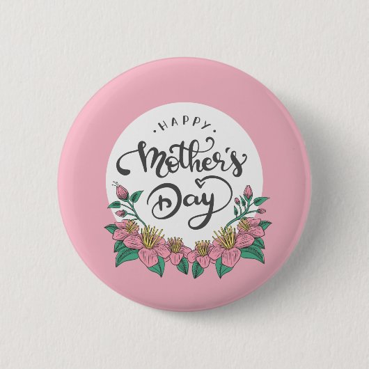 Elegant Floral Happy Moederdag | Pin-Button Ronde Button 5,7 Cm (Voorkant)