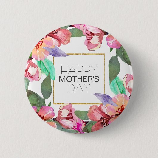 Elegant Floral Happy Moederdag | Pin-Button Ronde Button 5,7 Cm (Voorkant)