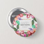 Elegant Floral Happy Moederdag | Pin-Button Ronde Button 5,7 Cm (Voorkant /achterkant)