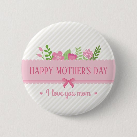 Elegant Floral Happy Moederdag | Pin-Button Ronde Button 5,7 Cm (Voorkant)