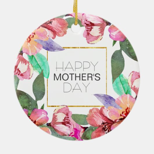 Elegant Floral Happy Moederdag | Versiering Keramisch Ornament (Achterkant)