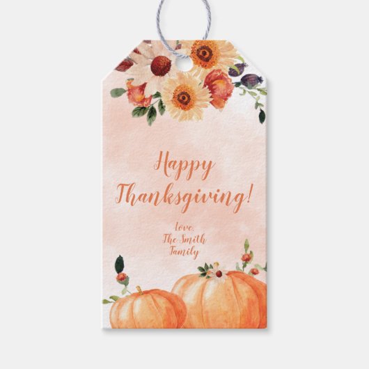 Elegant Floral Happy Thanksgiving Cadeaulabel (Voorkant)