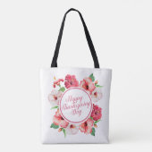 Elegant Floral Happy Thanksgiving | Canvas tas (Achterkant)