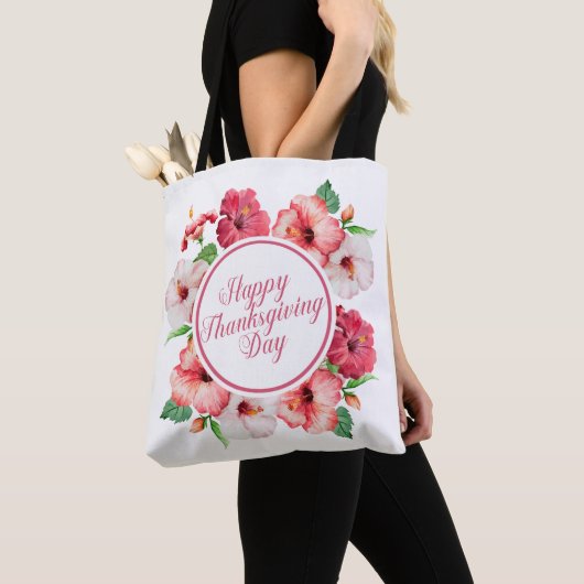 Elegant Floral Happy Thanksgiving | Canvas tas (Dichtbij)