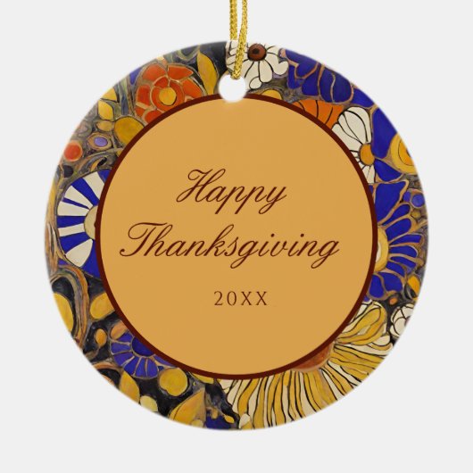 Elegant Floral Happy Thanksgiving Keramisch Ornament (Voorkant)