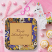 Elegant Floral Happy Thanksgiving Papieren Bordje (Feest)