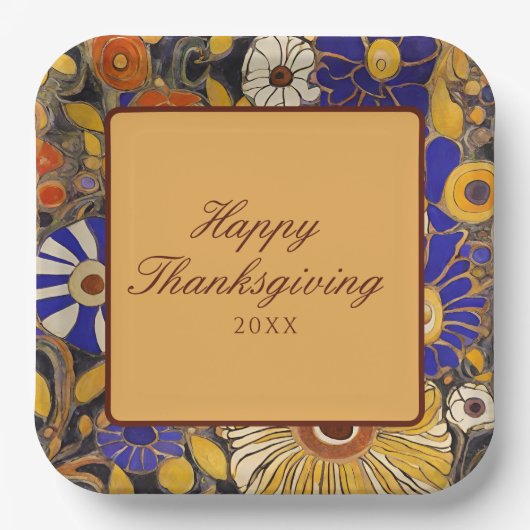 Elegant Floral Happy Thanksgiving Papieren Bordje (Voorkant)
